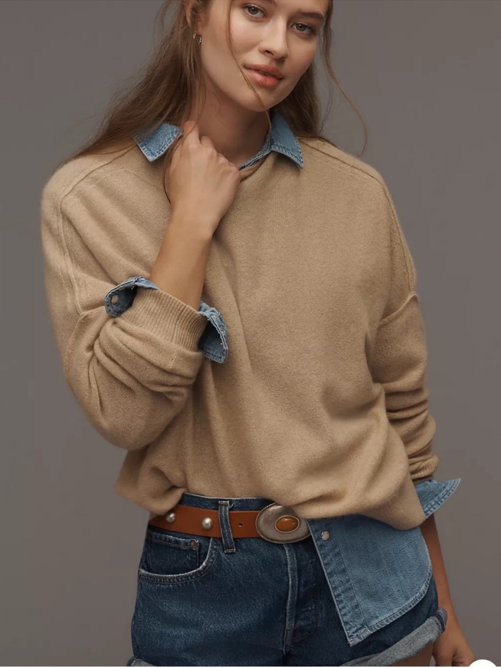 Pilcro Anthropologie Alani 100% Cashmere Camel Tan Mock Neck Sweater Small